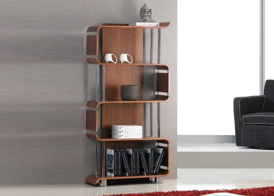 Herning Wooden Bookshelf In Real Walnut Veneer With Chrome Tubes