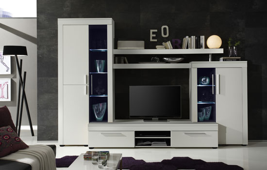 Boom Living Room Furniture Set In White Matt With LED Lights