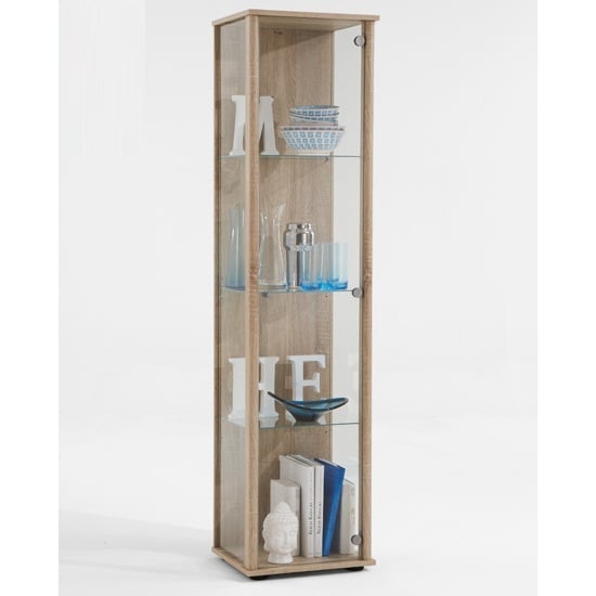 Marine Modern Glass Display Cabinet In Oak With Glass Shelves
