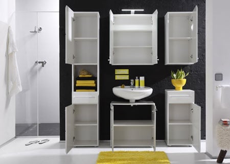 Bora Bathroom Set In White With High Gloss Fronts And Lighting