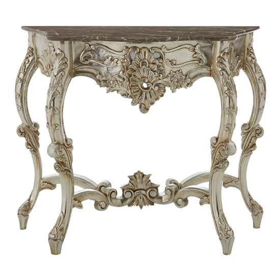 Boule Marble Console Table In Natural Grey With Champagne Legs