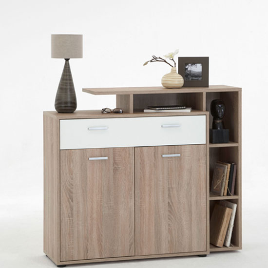 Bozen 6 Shoe Cabinet In Oak With 1 White Drawer And 2 Doors