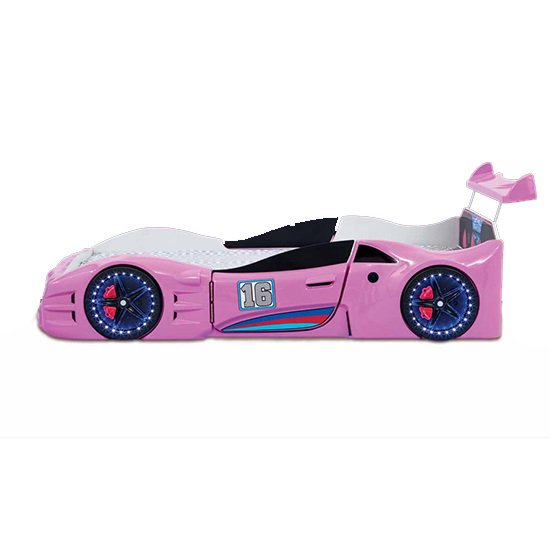 Buggati Veron Childrens Car Bed In Pink With Spoiler And LED_2