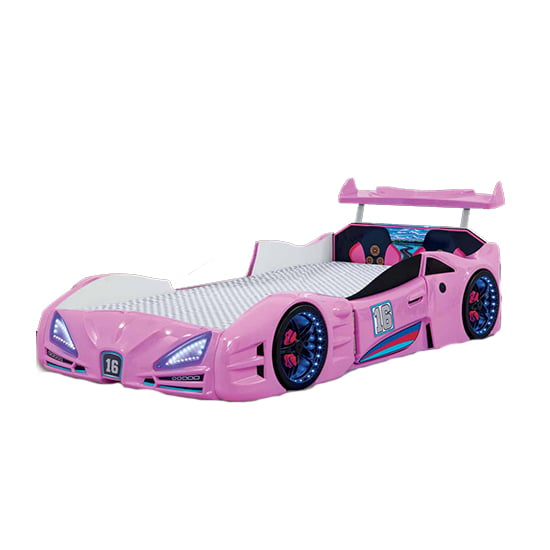 Buggati Veron Childrens Car Bed In Pink With Spoiler And LED_1