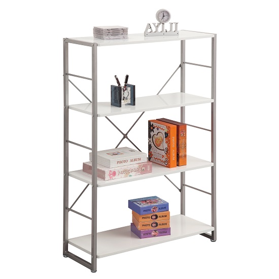 Read more about Chatton tall bookcase in grey frame with 4 white gloss shelf