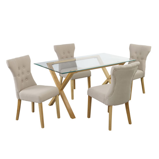 Cassio Glass Dining Table And 4 Naples Dining Chairs Furniture in Fashion