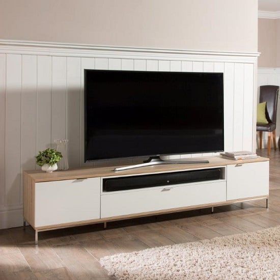 Nelson Wooden TV Cabinet Large In White And Light Oak 