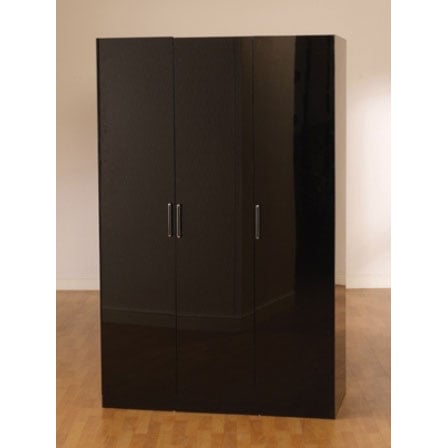 Stefan High Gloss Black 3 Door Wardrobe Furniture In Fashion