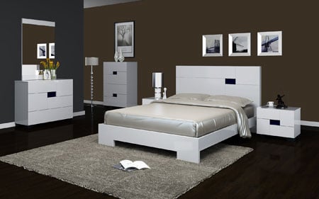 Morvik King Size Bed In White High Gloss And Tinted Mirror
