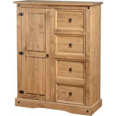 Corona Waxed Pine 1 Door 4 Drawer Low Wardrobe Furniture In Fashion