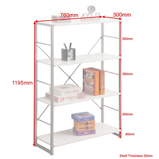 Chatton Tall Bookcase In Grey Frame With 4 White Gloss Shelf_2