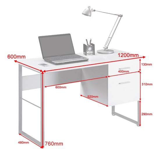 Chatton Computer Desk Rectangular In White Gloss And Grey Frame_2