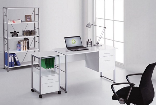 Chatton Computer Desk Rectangular In White Gloss And Grey Frame_3