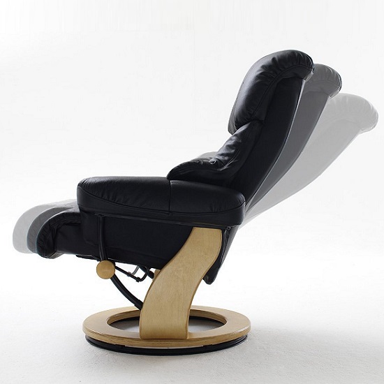 Calgary Relaxing Chair In Black Leather And Oak With Foot Stool_2