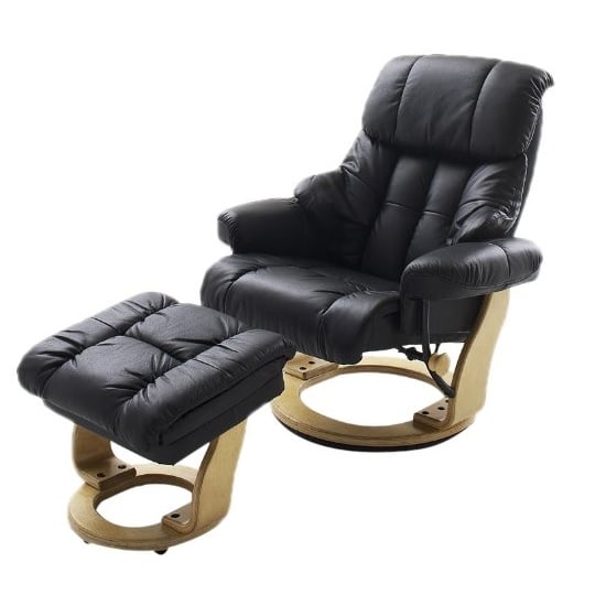 Calgary Relaxing Chair In Black Leather And Oak With Foot Stool_5