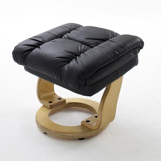 Calgary Relaxing Chair In Black Leather And Oak With Foot Stool_6