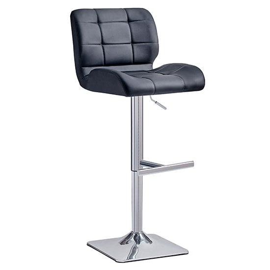 Product photograph of Candid Faux Leather Bar Stool In Black With Chrome Base from Furniture in Fashion