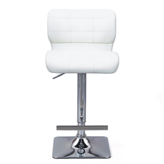 Candid White Faux Leather Bar Stools With Chrome Base In Pair