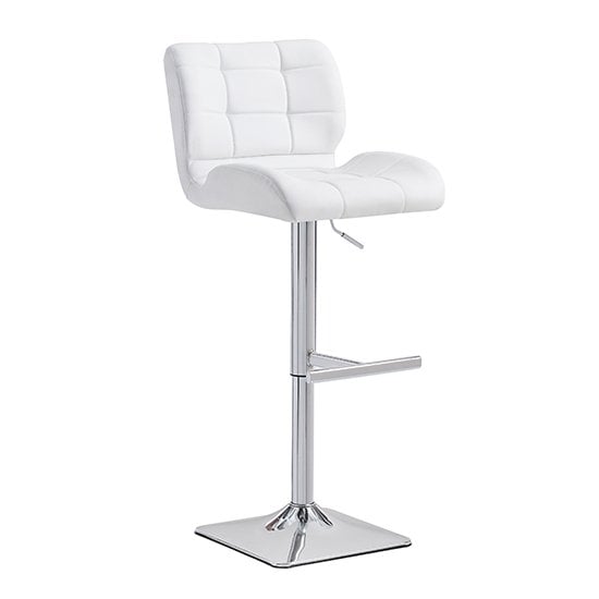 Product photograph of Candid Faux Leather Bar Stool In White With Chrome Base from Furniture in Fashion