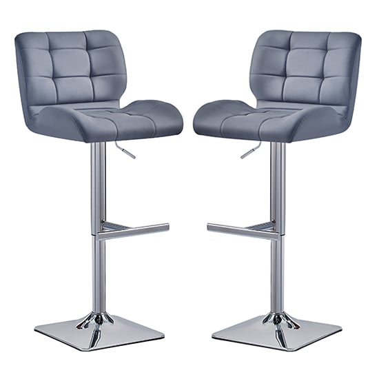 Product photograph of Candid Grey Faux Leather Bar Stools With Chrome Base In Pair from Furniture in Fashion