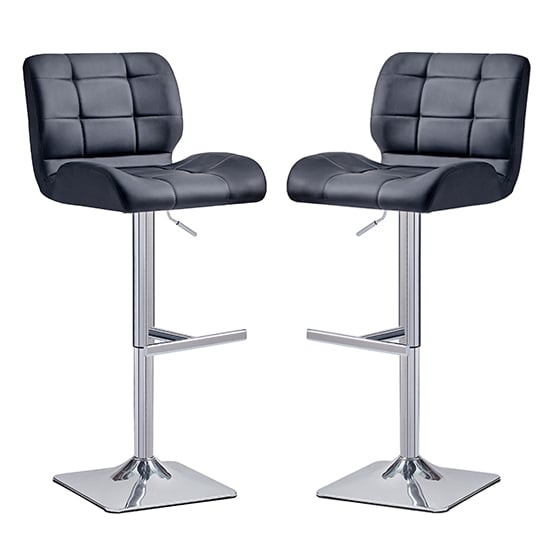 Product photograph of Candid Black Faux Leather Bar Stools With Chrome Base In Pair from Furniture in Fashion