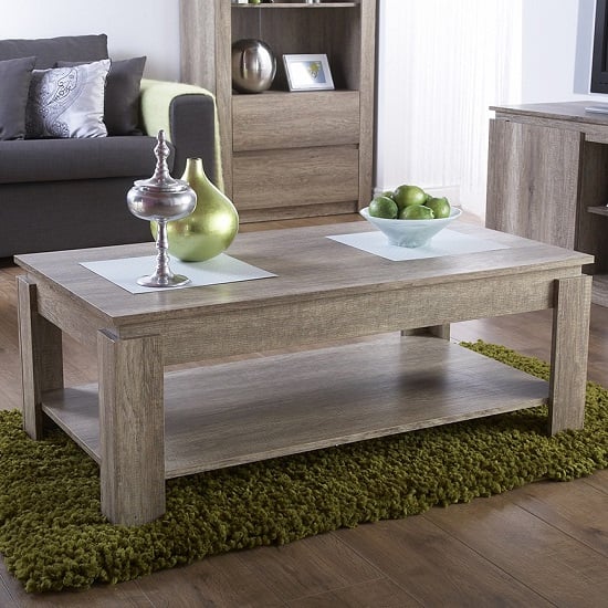 Photo of Camerton wooden coffee table rectangular in oak with undershelf