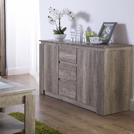 Photo of Camerton wooden sideboard in oak with 2 doors and 3 drawers