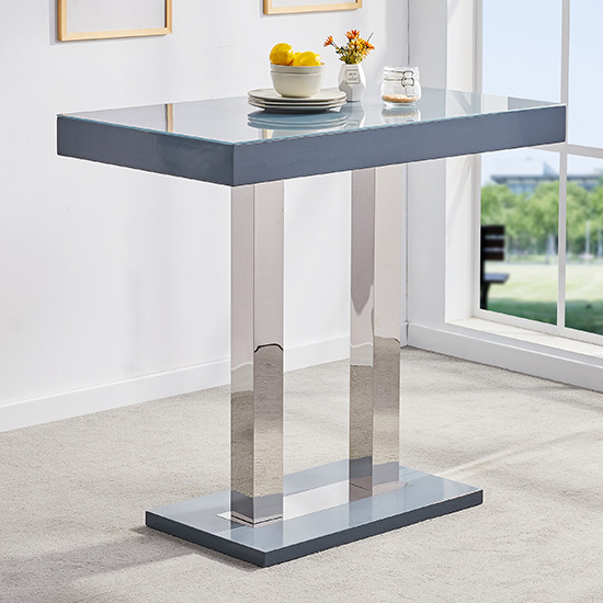 Caprice Grey High Gloss Bar Table With 4 Ripple Grey Stools_2