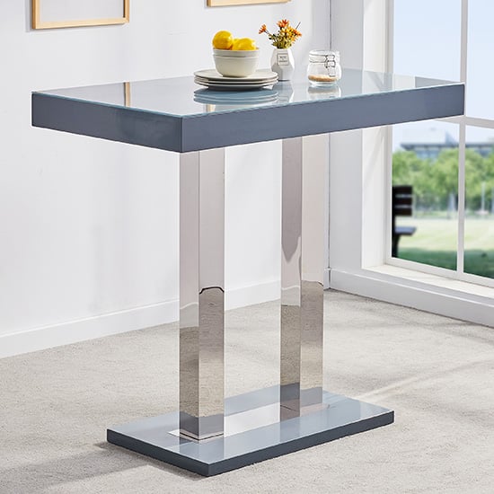 Photo of Caprice high gloss bar table rectangular glass top in grey