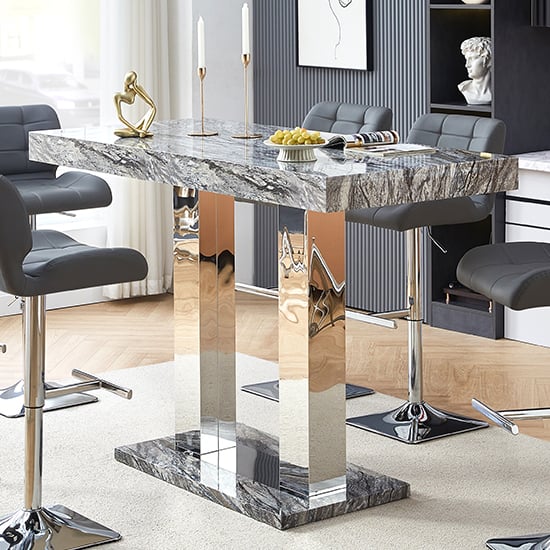 Caprice High Gloss Bar Table Large In Melange Marble Effect Furniture in Fashion