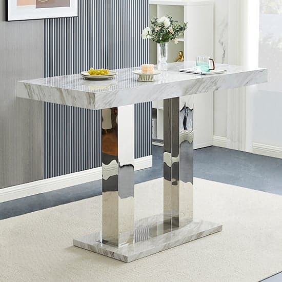Product photograph of Caprice High Gloss Bar Table Large In Magnesia Marble Effect from Furniture in Fashion