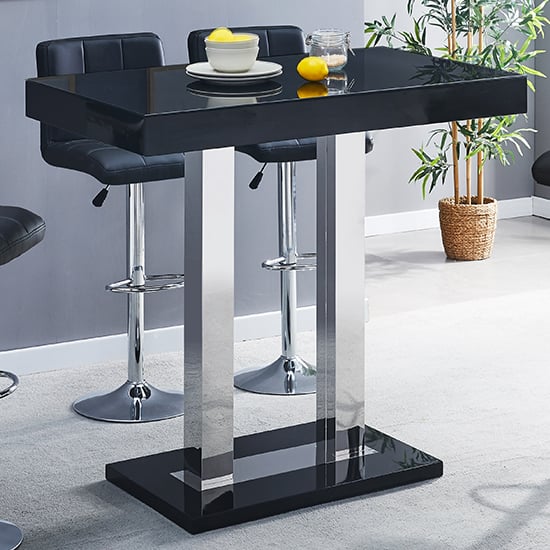 Product photograph of Caprice High Gloss Bar Table Rectangular Glass Top In Black from Furniture in Fashion