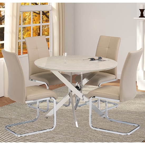 Product photograph of Caprika Marble Effect Dining Set In Taupe With 4 Flotin Chairs from Furniture in Fashion