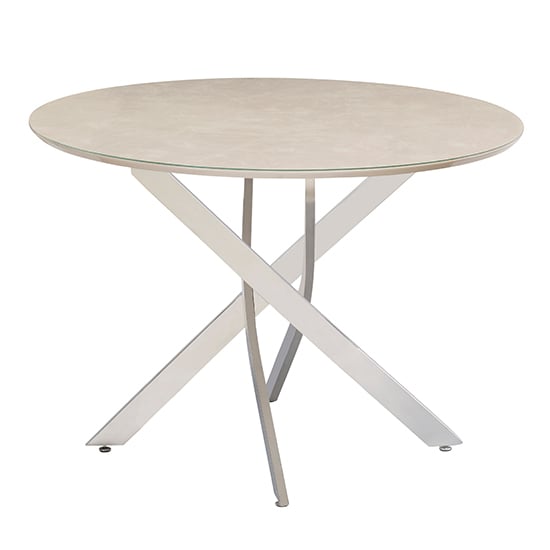 Photo of Caprika marble effect round dining table in taupe