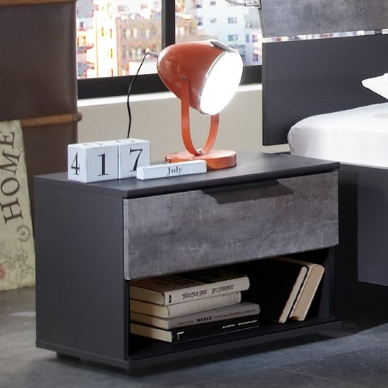 Photo of Clovis bedside cabinet in lave front carcase and concrete insert