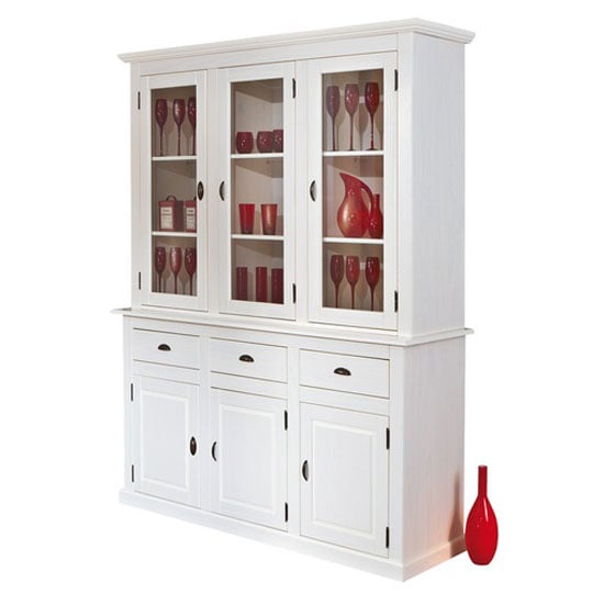 Cassala4 White 3 Glass Door Display Cabinet With Sideboard ...