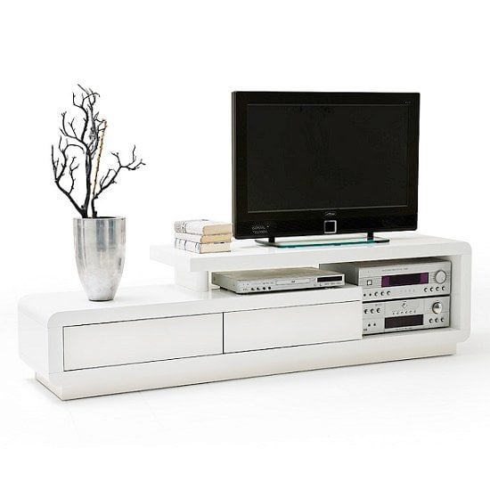 Celia High Gloss TV Stand With 2 Drawers In White_2