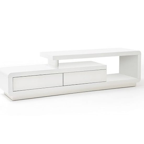 Celia High Gloss TV Stand With 2 Drawers In White_3