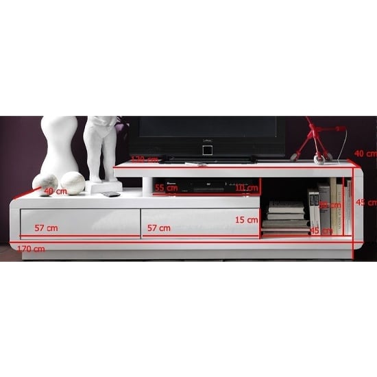 Celia High Gloss TV Stand With 2 Drawers In White_4