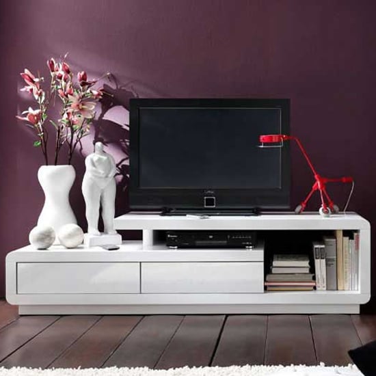 Celia Plasma High Gloss TV Stand With 2 Drawers In White_1