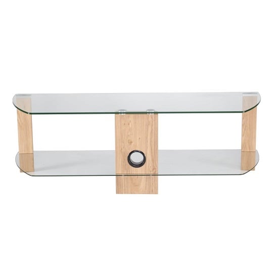Clevedon Small Clear Glass TV Stand With Light Oak Frame_2