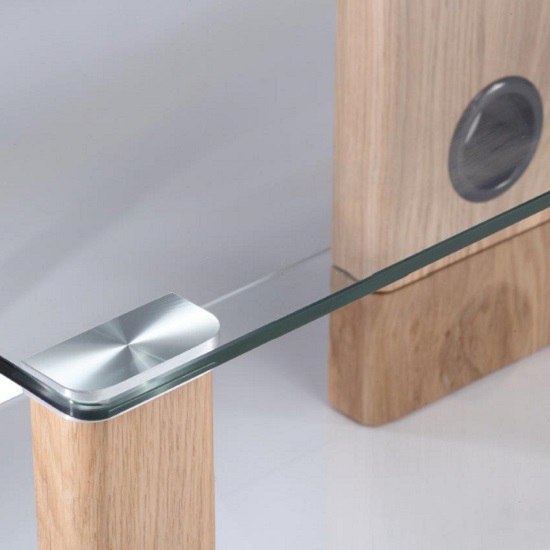 Clevedon Small Clear Glass TV Stand With Light Oak Frame_3