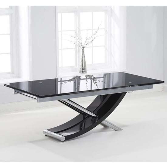 Chanelle Glass Extendable Dining Table In Black With Chrome Legs_2