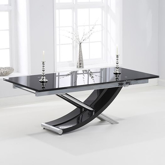 Chanelle Extending Glass Dining Table In Black With 6 Chairs_4