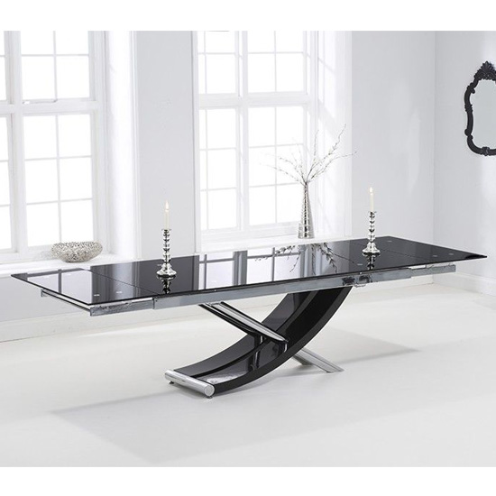 Chanelle Glass Extendable Dining Table In Black With Chrome Legs