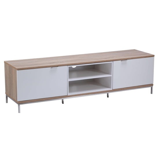 Product photograph of Clevedon Medium Wooden Tv Stand In Light Oak And White from Furniture in Fashion