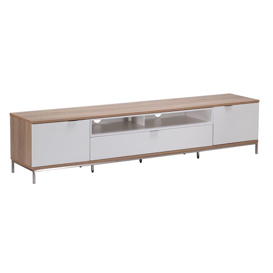 Clanfield Wooden TV Cabinet Large In White And Light Oak_7