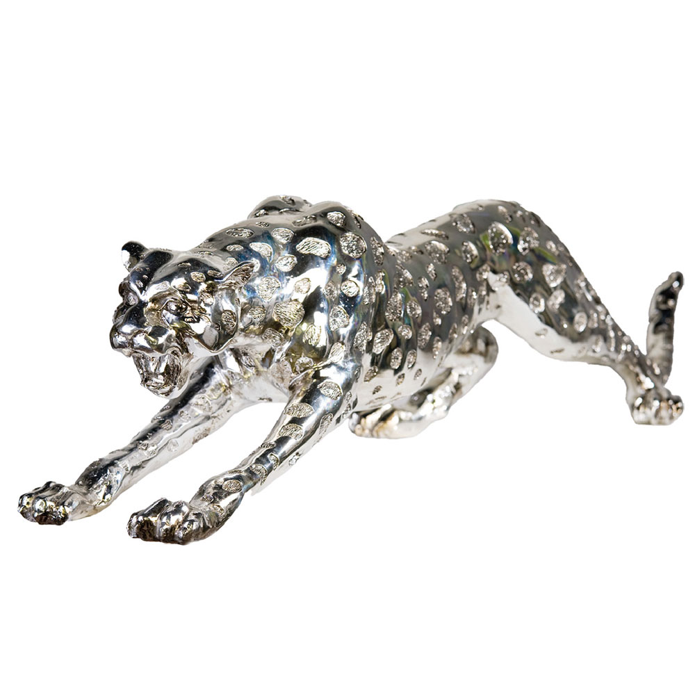 Tracy Cheetah Poly Sculpture In Antique Silver