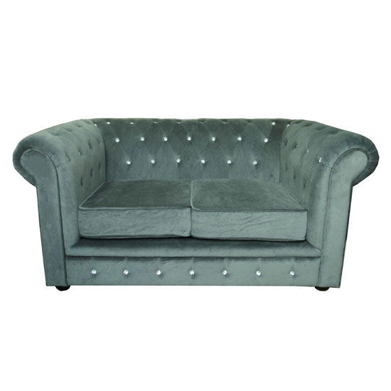 Grey Velvet Diamante 2 Seater Chesterfield Sofa, 2402513