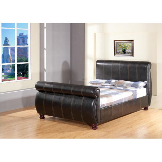 Chicago Sleigh Bed In Brown Faux Leather Furniture in Fashion